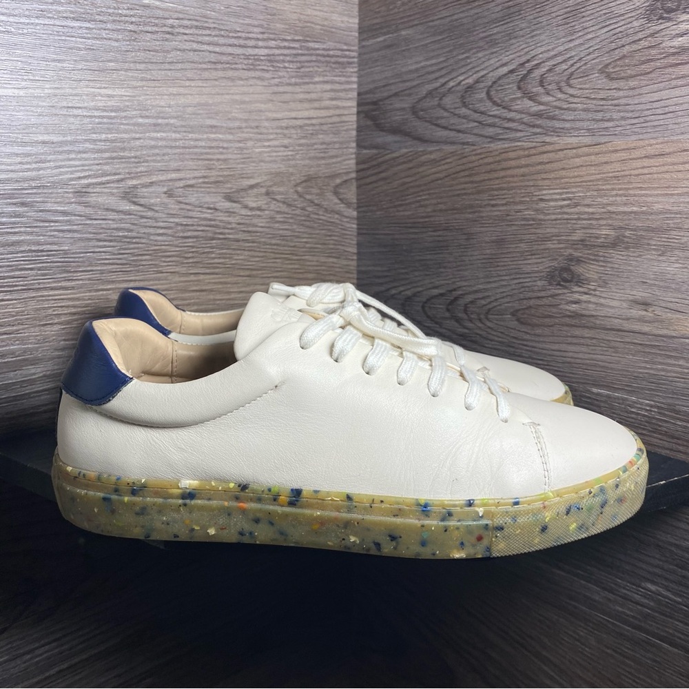 Christian kimber white leather lace blue sneakers